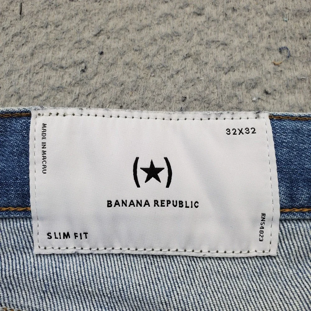 Banana Republic Jeans Mens 32x32 Blue Denim Stretch Slim Fit Whiskered Faded